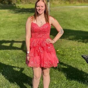 Elegant Coral Lace Dress